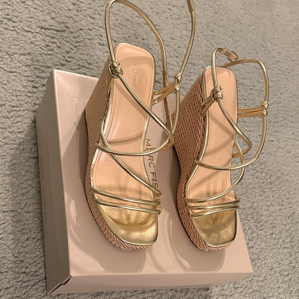 Marc Fisher Metallic Gold Wedge Sandals